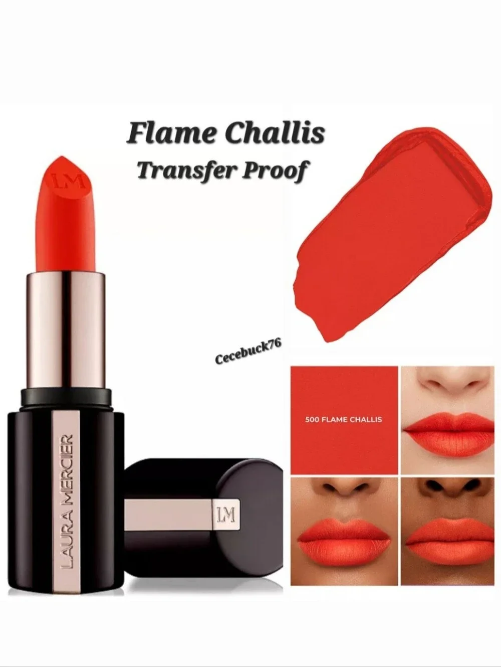 🌺Laura Mercier Flame Challis Caviar Smoothing Matte Lipstick Transfer Proof